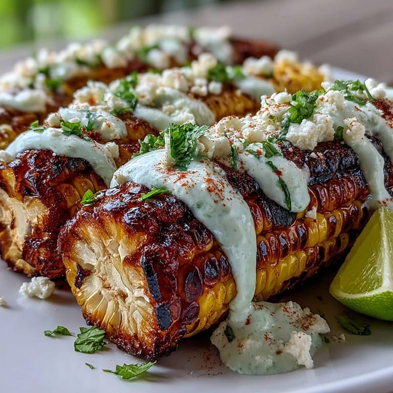Smokey grilled corn with tangy crema, crumbled Cotija cheese, and chili—classic Mexican street food at its best.