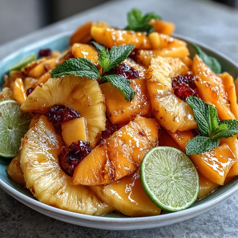 Wspaniała prezentacja owoców: mango, ananas, papaja i kiwi w barwnym układzie.