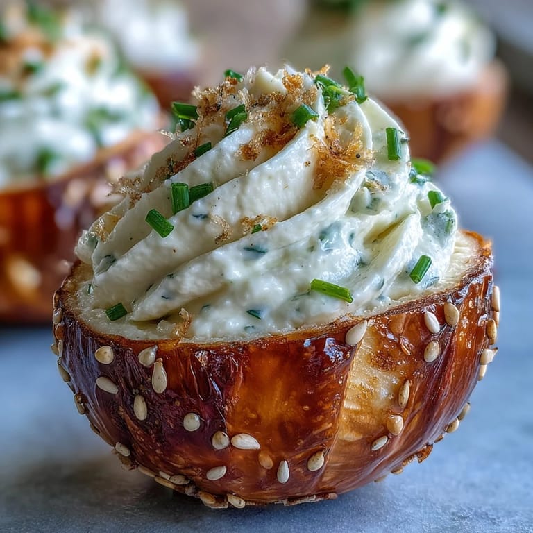 Delikatne jaja na zakręconego z kremową farszem i aromatycznym sezonerem wszystkiego-sezamu.