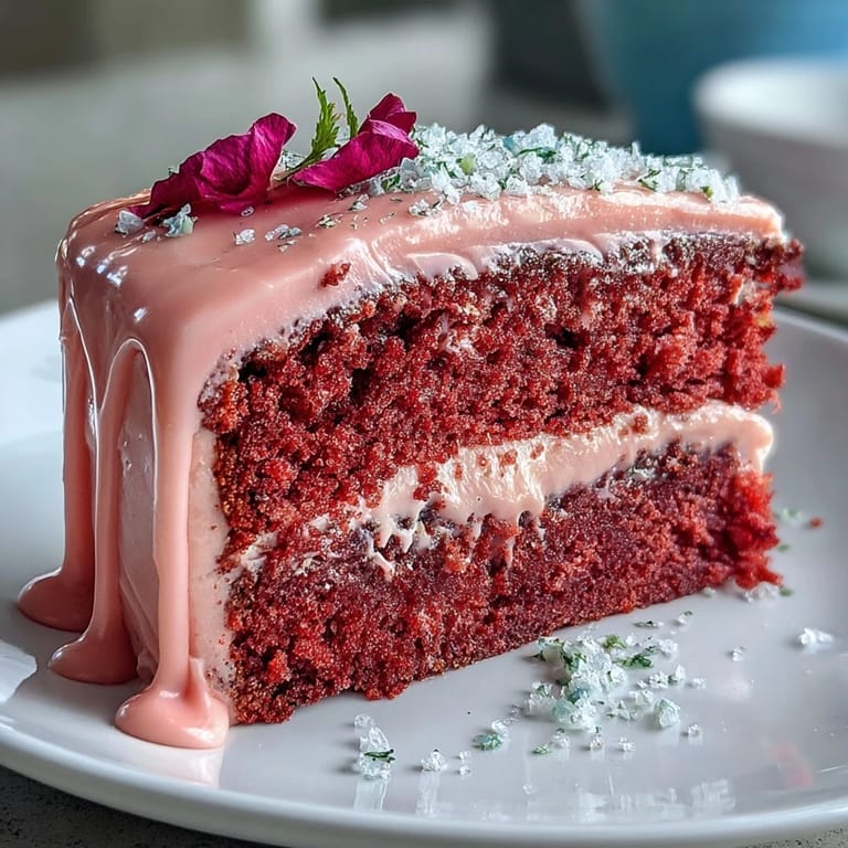Rosé-infused pink velvet cake layers with smooth buttercream and shimmering gold drip, a stunning centerpiece for bridal showers and weddings.