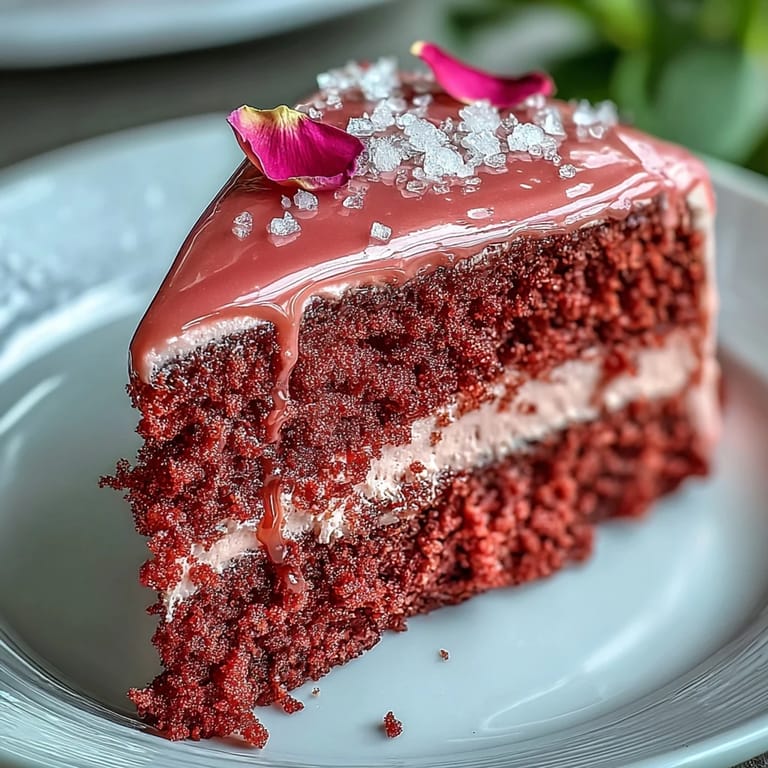 Bridal shower centerpiece: rosé velvet cake with delicate pink hue and luxurious gold drip decoration.