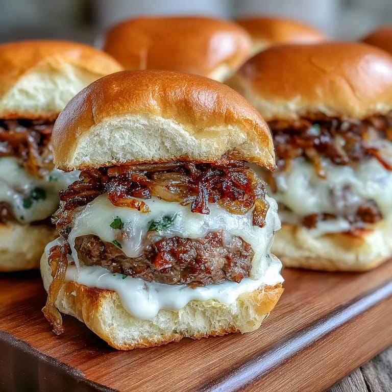 Zdjęcie burgerów francuskiej cebuli: dorośnij, sycące, aromatyczne pieczyste na maślanych bułkach.