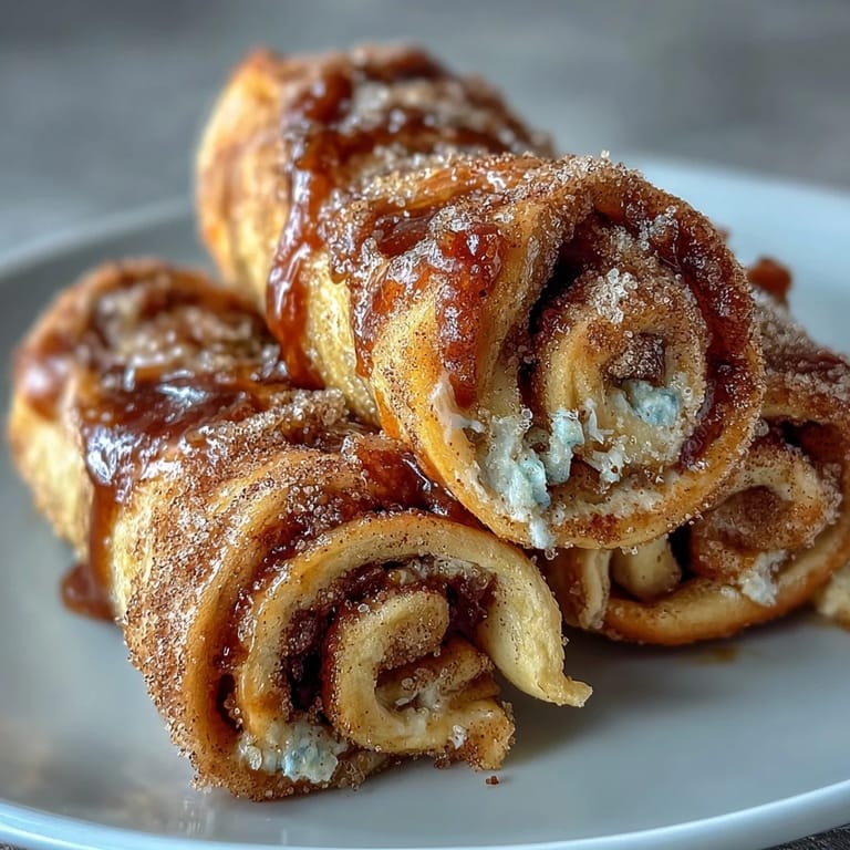 Ciepłe Apple Butter Breakfast Roll-Ups zwinięte, lekko przyrumienione, idealne na śniadanie.