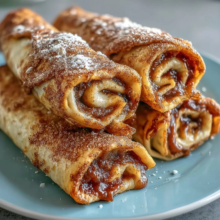 Aksamitne Apple Butter Breakfast Roll-Ups z kremowym nadzieniem, pieczone na złoto.