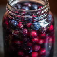 W jarsie złożonym z jagód wina, w którym dominują jagody winnego owocu, widać wiele jagód w różnych fazach fermentacji. W jarsie dominują jagody winnego owocu, które są w różnych fazach fermentacji.