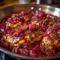 Chicken z Rhubarb Sauce w misce.