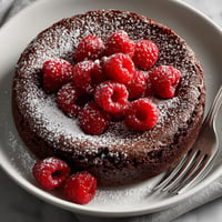 A chocolate cake with raspberries on top.