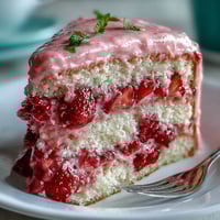 Galentines Pink Strawberry Lemonade Cake with fresh strawberry frosting and lemon slices.  