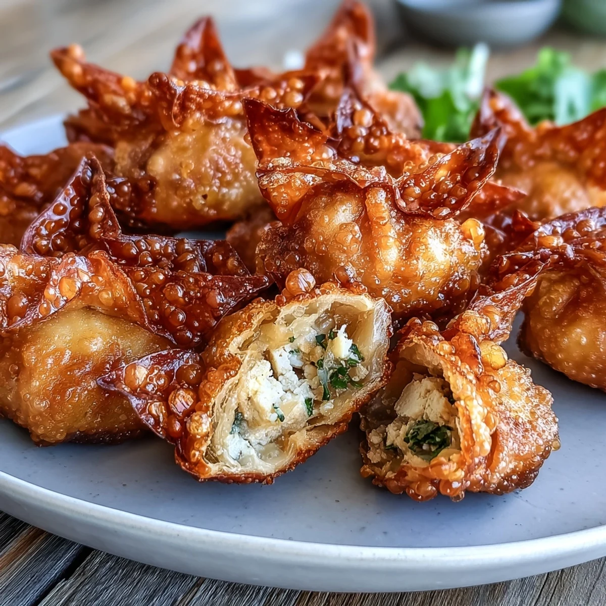 1. Crispy rice paper dumplings stuffed with savory tofu and vegetable filling, golden fried to perfection and served with chili sauce.  