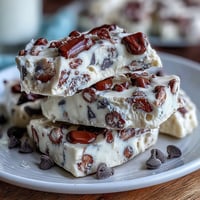 Pyszna, białkowa kawałka jogurtu greckiego z serem wiejskim i ciasteczkowym ciastem, z malutkimi czekoladkami.  