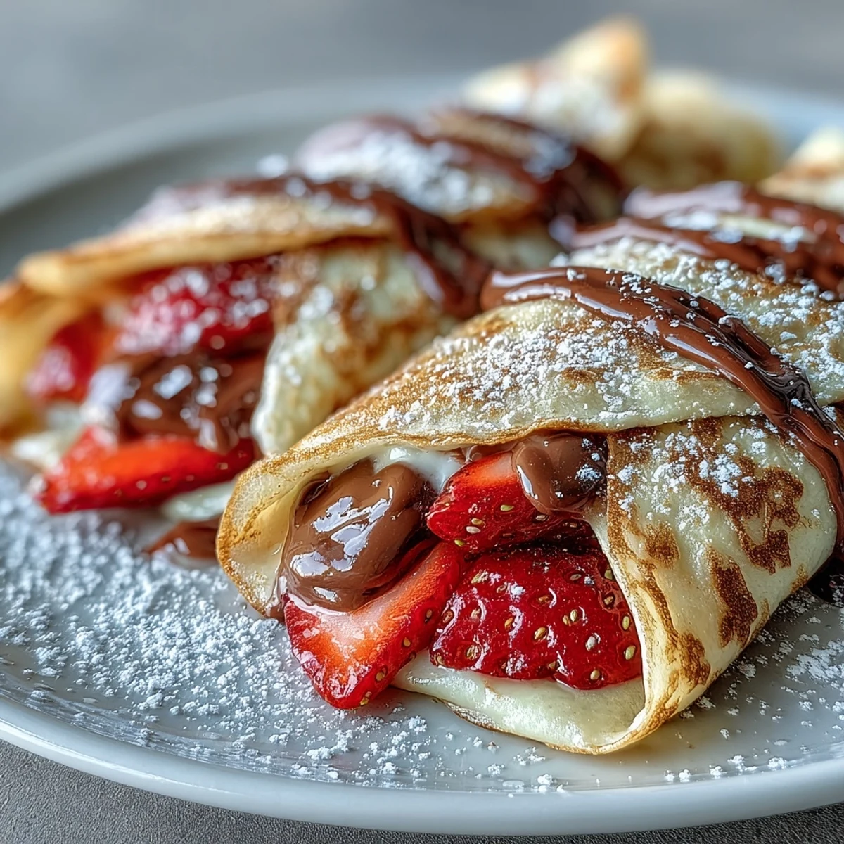 Delicate golden crêpes filled with creamy Nutella and fresh strawberries, perfect for a Galentine's brunch celebration.