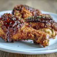 Dania z kawałkami kurczaka pieczonego z złocistą skórką, polane gorącym miodem i szczyptą kajenu.