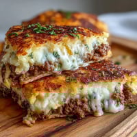 Złocista tortillia z warstwami mielonego mięsa, warzyw i kremowych ziemniaków, smażona do złotego koloru — idealna shepherds pie quesadilla.  