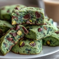 Pyszne, zielone ciasteczka pistacjowe o świątecznym barwie, idealne na Święto Świętego Patryka.