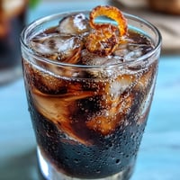 Zimny kawowy tonic z pomarańczową skórką w szklance z lodem, idealny na letnie popołudnia.  