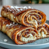 Złociste Apple Butter Breakfast Roll-Ups posypane cynamonem, gotowe do podania.